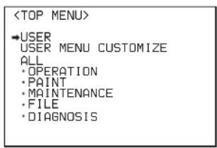 →USER USER MENU CUSTOMIZE ALL • OPERATION • PAINT • MAINTENANCE • FILE • DIAGNOSIS