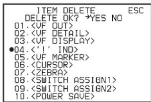ITEM DELETE ESC DELETE OK? ->YES NO 01. 02. 03. ●04. <'!' IND> 05. 06. 07. 08. 09. 10.