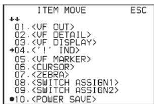 ITEM MOVE ESC ↓↓ 01. 02. 03. →04. <|'!' IND> 05. 06. 07. 08. 09. ●10.