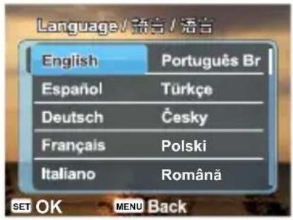 Language / 話言 / 语言 English Português Br Español Türkçe Deutsch Česky Français Polski Italiano Română SET OK MENU Back