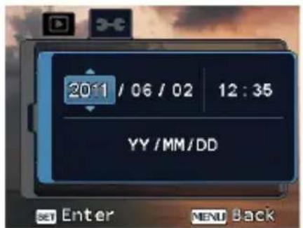 2011 / 06 / 02 12 : 35 YY /MM/DD SET Enter MENU Back