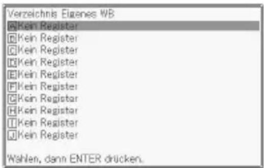 Verzeichnis Eigenes WB @Kein Register C Kein Register C Kein Register D Kein Register E Kein Register F Kein Register G Kein Register H Kein Register I Kein Register J Kein Register Wahlen, dann ENTER drücken.