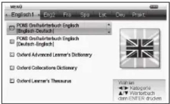 PONS Großwörterbuch Englisch [Englisch-Deutsch] PONS Großwörterbuch Englisch [Deutsch-Englisch] Oxford Advanced Learner's Dictionary Oxford Collections Dictionary Oxford Learner's Thesaurus Wahlen ►► Kategorie ▲▼ Wörterbuch dem ENTER drücken