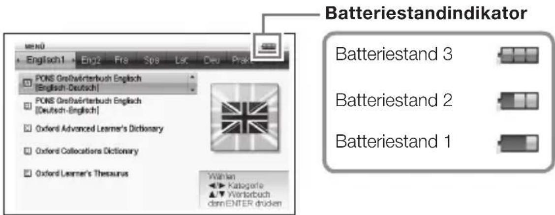 Batteriestandindikator Batteriestand 3 Batteriestand 2 Batteriestand 1