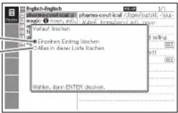 English-English pharma-ceutical magic vi vi vi verlauf löschen Einzelnen Eintreg löschen Alles in dieser Liste löschen Wahlen, dann ENTER drucken.