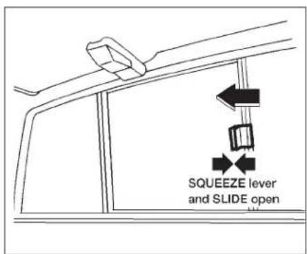 SQUEEZE lever and SLIDE open