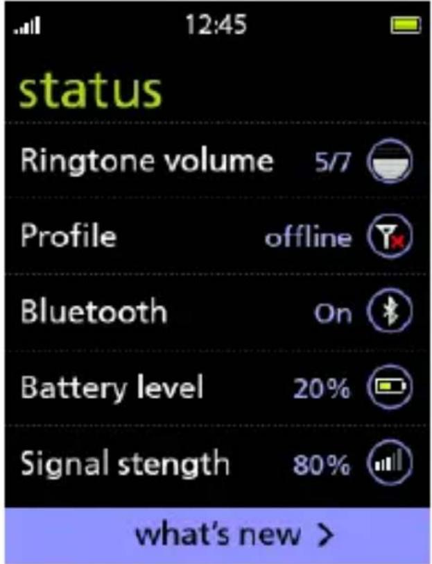 Modu T - On the what's new? screen, tap status. - 1