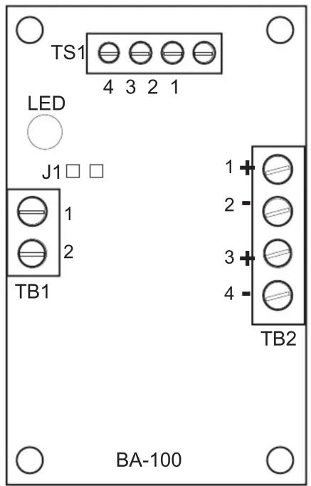 TS1 4 3 2 1 LED J1□□ TB1 1 2 1+ 2- 3+ 4- TB2 BA-100
