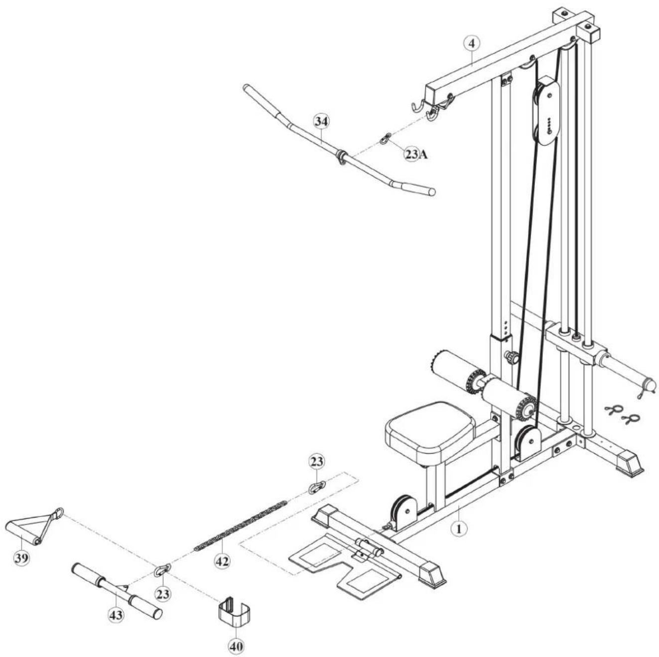 BodyCraft Lat Pull Tower - SCHRITT 7: Latzugstange montieren - 1