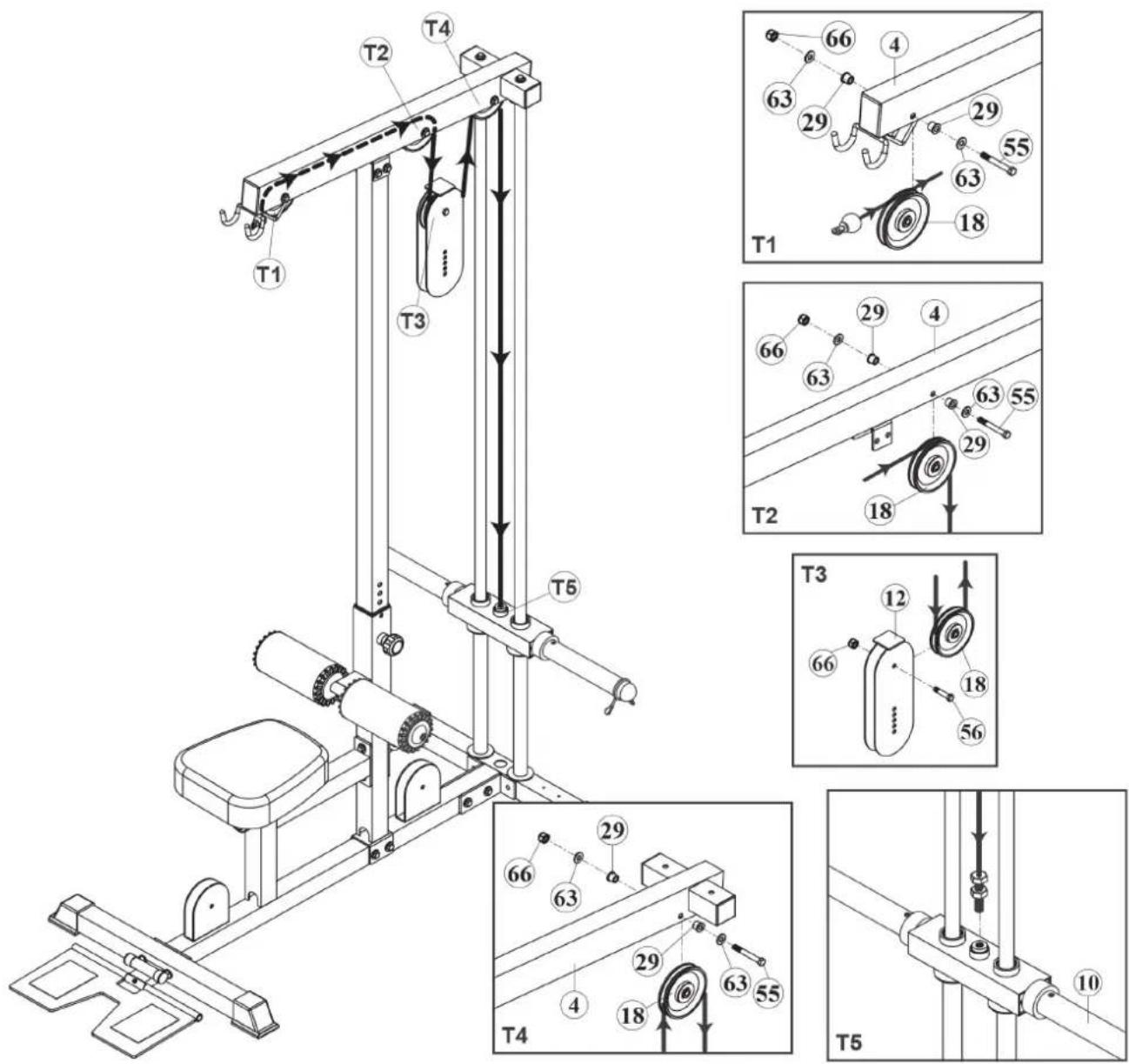 BodyCraft Lat Pull Tower - SCHRITT 5: Oberes Kabel montieren - 1