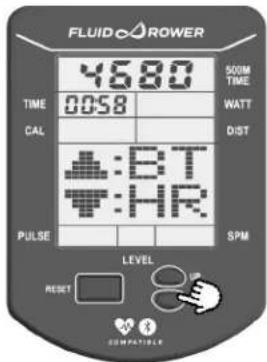 FLUID C/ROWER 4680 500M TIME 00:58 WATT CAL DT HR DIST PULSE SPM LEVEL RESET COMPATIBLE
