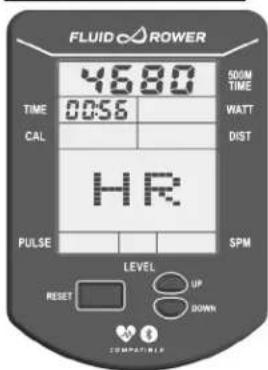 FLUID C ROWER 4680 500M TIME WATT CAL DIST HR SPM PULSE LEVEL UP RESET DOWN COMPATIBLE