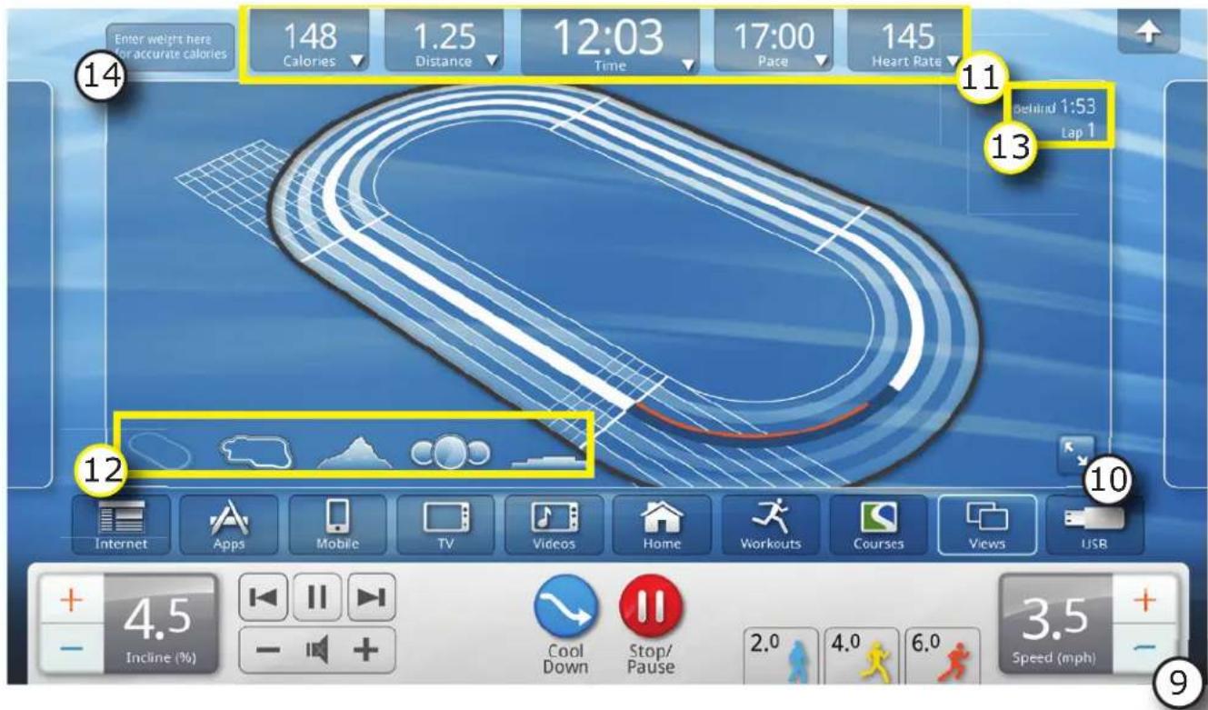 Life Fitness Platinum Club Series Discover SE - Überblick über den Touchscreen-Trainingsbildschirm (Fortsetzung) - 1