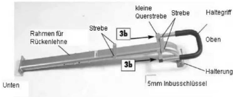 Rahmen für Rückenlehne Strebe 3b kleine Querstrebe Strebe Haltegriff Oben 3b Unten 5mm Inbusschlüssel Halterung