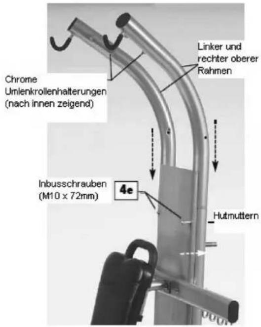 Chrome Umlenkrollenhalterungen (nach innen zeigend) Linker und rechter oberer Rahmen Inbusschrauben (M10 x 72mm) 4e Hutmuttern