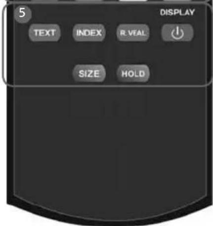 UMC M40/74G-GB-FTCU-UK - TEXT - Teletext mode - To enter Teletext INDEX - Teletext mode - To display the index page REVEAL - Teletext mode - To reveal or hide the hidden words. DISPLAY - To switch off the screen when listening to radio SIZE - Teletext mode - To change the display size in Teletext mode - 4