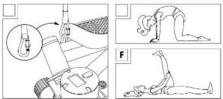 Illustration showing three different physical poses: grip, body posture, and leg extension, with magnified insets highlighting the grip mechanism.