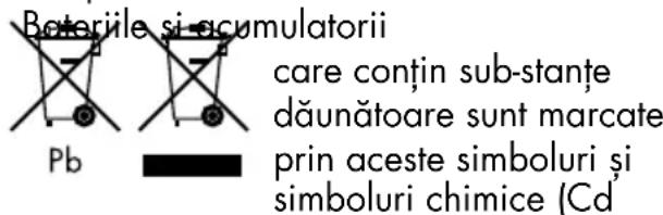 Boteriile si- accumulatorii Pb care conțin sub-stanțe dăunătoare sunt marcate prin aceste simboluri și simboluri chimice (Cd'