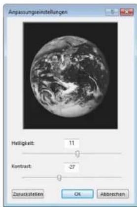 Anpassungszeinstellungen Helligkeit: 11 Kantrast: -27 Zurückstellern OK Abbrevchen