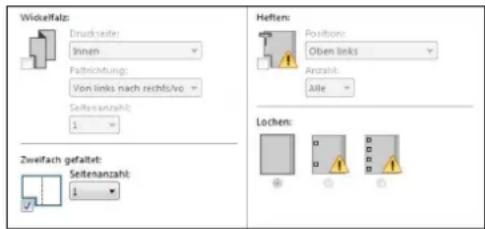 Wideelfatz: Druckseite: Innen Faltrichtungs: Von links nach rechts/vo Seitenanzahl: 1 Zweifach gefaltet: Seitenanzahl: 1 Heften: Positions: Oben links Anzahl: Alle Lochen: