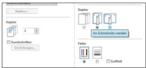 Brutto-Formulas Mailbox... Kopien: 1 Durchschriften Einstellungen... Duplex: An Schmalseite wenden Farber: EcoPrint
