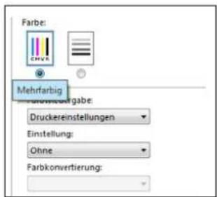 Farbe: Mehrfarbig Druckereinstellungen Einstellung: Ohne Farbkonvertierung: