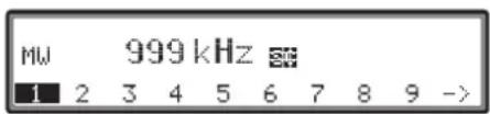 MW 999 kHz 1 2 3 4 5 6 7 8 9 ->