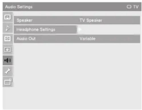Audio Settings Speaker TV Speaker Headphone Settings Audio Out Variable