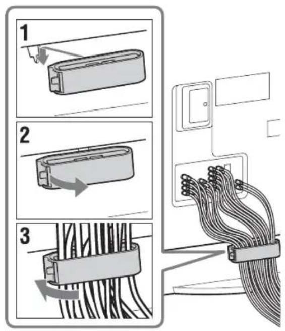 Diagram illustrating cable installation steps with labeled components and cable routing instructions