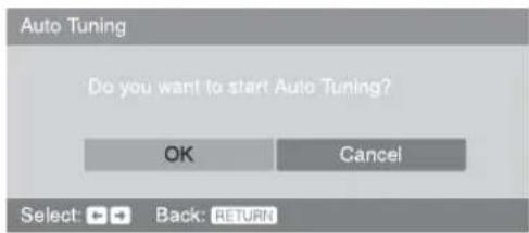 Auto Tuning Do you want to start Auto Tuning? OK Cancel Select: Back: RETURN