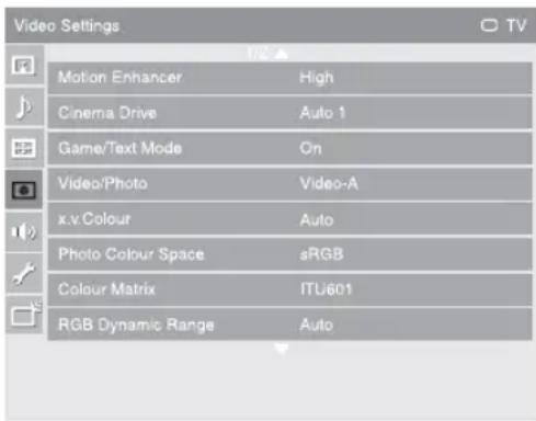SONY Bravia KLV-46X350A - Video Settings menu - 1
