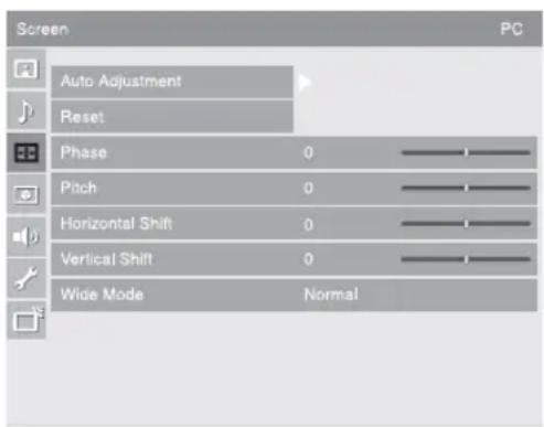 SONY Bravia KLV-46X350A - Screen menu (for PC input) - 1