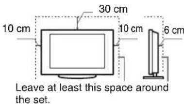 10 cm 30 cm 10 cm 6 cm Leave at least this space around the set.