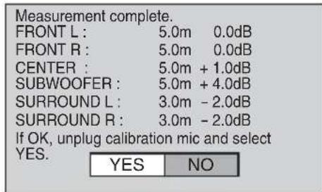 SONY DAV-DZ820KW - Unplug the calibration mic and press ←/ → to select [YES]. - 1