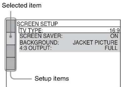 SONY DAV-DZ820KW - Press ↑/↓ to select the setup item from the displayed list: [LANGUAGE SETUP], [SCREEN SETUP], [CUSTOM SETUP], or [SPEAKER SETUP]. Then press ⊕. - 1