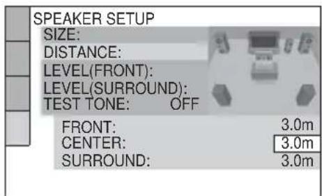 SONY DAV-DZ550 - Press ↑/↓ to select the center speaker distance from the listening position, then press ENTER. - 1