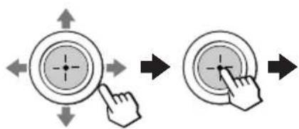 Diagram showing two finger states on a circular button, with arrows indicating direction of movement or interaction.
