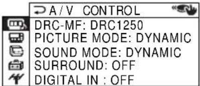 A/V CONTROL DRC-MF: DRC1250 PICTURE MODE: DYNAMIC SOUND MODE: DYNAMIC SURROUND: OFF DIGITAL IN : OFF
