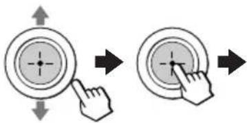 Diagram showing two finger states on a circular button, with arrows indicating direction of movement or interaction.