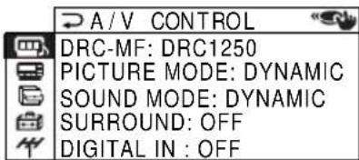 A/V CONTROL DRC-MF: DRC1250 PICTURE MODE: DYNAMIC SOUND MODE: DYNAMIC SURROUND: OFF DIGITAL IN : OFF