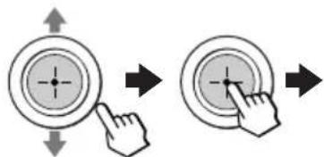 Diagram showing two finger states on a circular button, with arrows indicating movement or navigation.