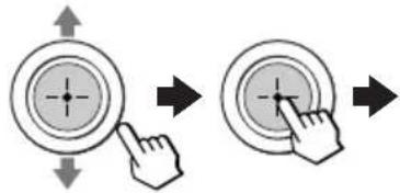 Diagram showing two finger states on a circular button with directional arrows, indicating press or navigation instructions.
