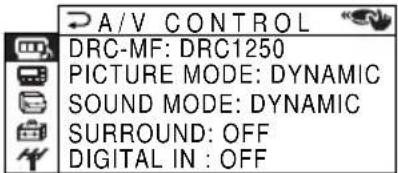 A/V CONTROL DRC-MF: DRC1250 PICTURE MODE: DYNAMIC SOUND MODE: DYNAMIC SURROUND: OFF DIGITAL IN : OFF