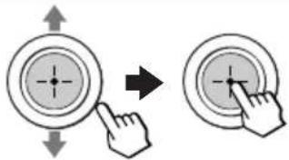 Diagram showing two finger states on a circular button, one pointing at the center and the other pressing a button.