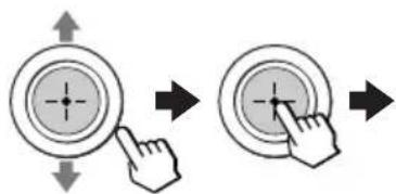 Diagram showing two finger states on a circular button, with arrows indicating movement and control points.