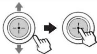 Diagram showing two finger states on a circular button, one pointing right and the other left, with directional arrows indicating movement.