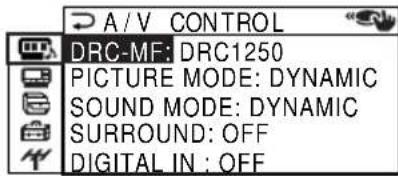 A/V CONTROL DRC-MF: DRC1250 PICTURE MODE: DYNAMIC SOUND MODE: DYNAMIC SURROUND: OFF DIGITAL IN : OFF
