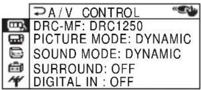 A/V CONTROL DRC-MF: DRC1250 PICTURE MODE: DYNAMIC SOUND MODE: DYNAMIC SURROUND: OFF DIGITAL IN : OFF