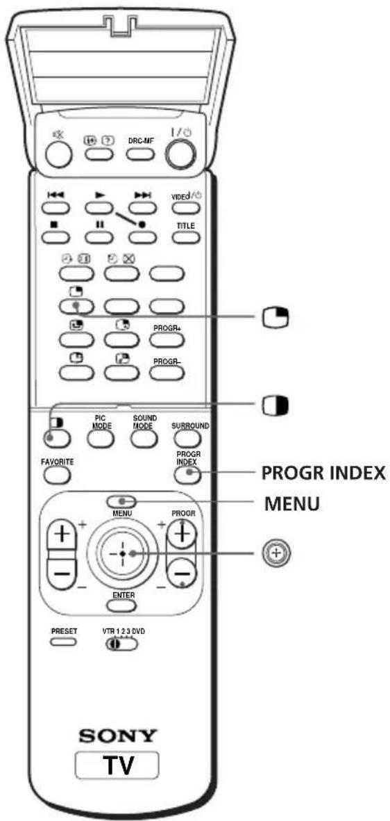 DRC-MF VIDEO/ TITLE PROGR+ PROGR- PIC MODE SOUND MODE SURROUND PROGR INDEX FAVORITE MENU PROGR ENTER PRESET VTR 1 2 3 DVD PROGR INDEX MENU SONY TV
