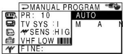 MANUAL PROGRAM PR: 10 AUTO TV SYS :I M A N SENS :HIG VHF LOW FINE: